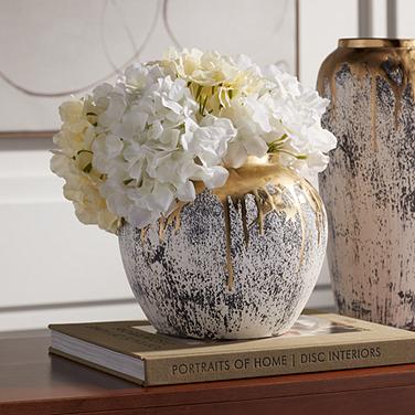 Helene 9" High Matte Gold and Gray Decorative Vase