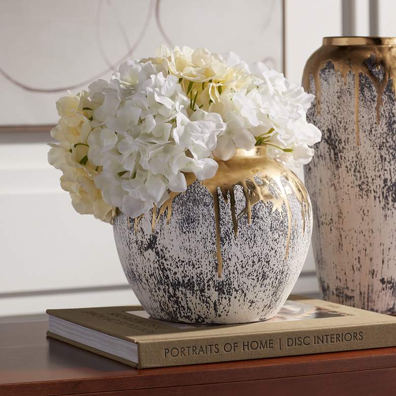 Image 2 Helene 9" High Matte Gold and Gray Decorative Vase