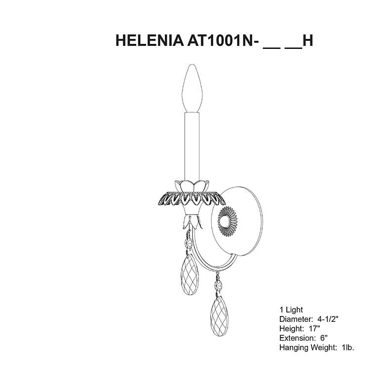 Image 5 Helenia 17"H x 4.5"W 1-Light Crystal Wall Sconce in Antique Silve more views