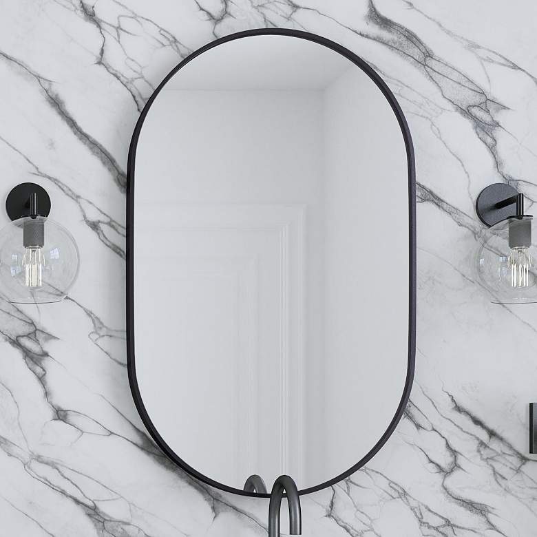 Image 1 Helicon Matte Black 22" x 36" Oval Vanity Wall Mirror