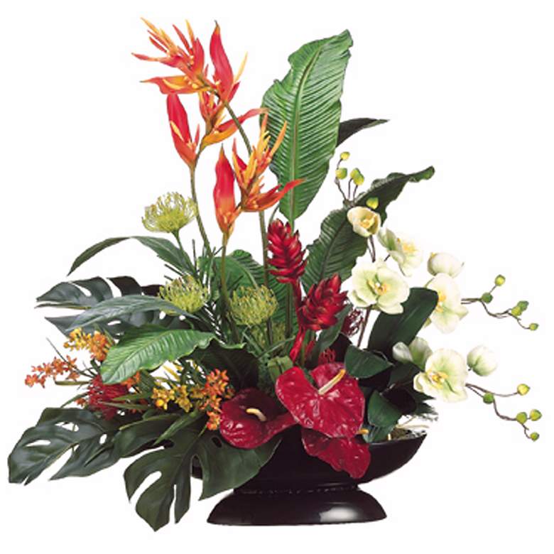 Image 1 Heliconia and Orchids in Oval Container Faux Flowers