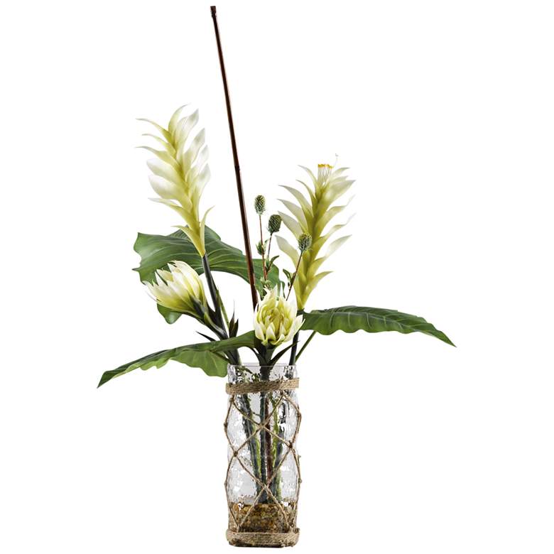 Image 1 Heliconia, Protea and Philo 29 inchH Faux Flowers in Cylinder
