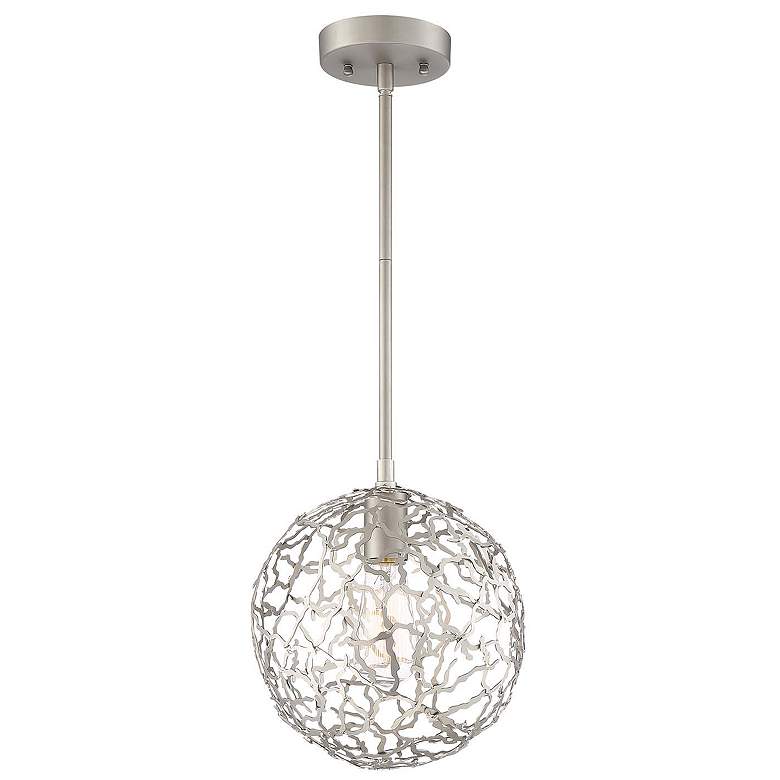 Image 1 Helios 1-Light 10 Inch Organic Satin Nickel Metal Globe Pendant