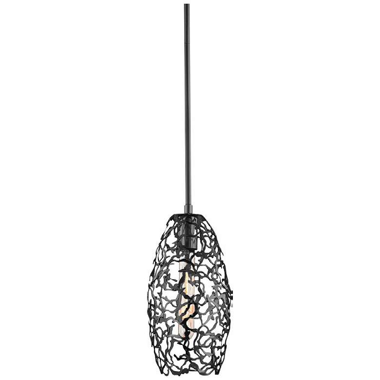 Image 1 Helios 1-Light 6 Inch Organic Matte Black Metal Convex Shade Mini Pendant