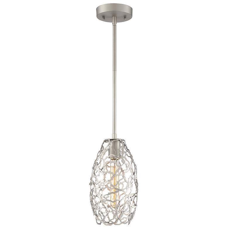 Image 1 Helios 1-Light 6 Inch Organic Satin Nickel Metal Convex Shade Mini Pendant