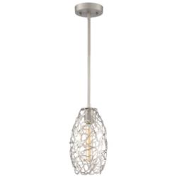 Helios 1-Light 6 Inch Organic Satin Nickel Metal Convex Shade Mini Pendant
