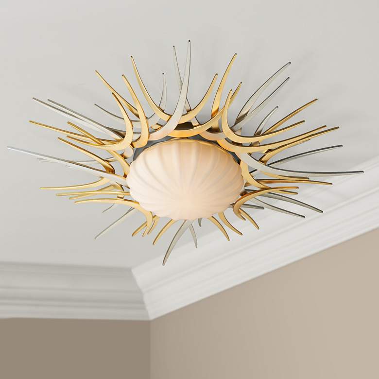 Image 1 Helios 27 inch Wide Silver and Gold Leaf LED Ceiling Light