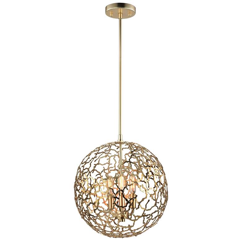 Image 1 Helios 3-Light 14 Inch Organic Matte Gold Metal Globe Pendant