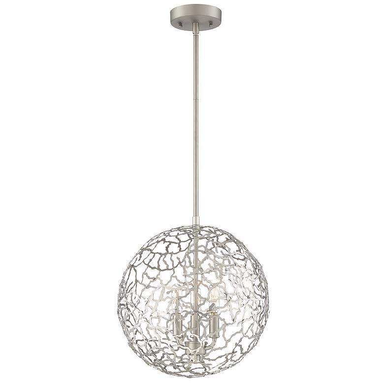 Image 1 Helios 3-Light 14 Inch Organic Satin Nickel Metal Globe Pendant