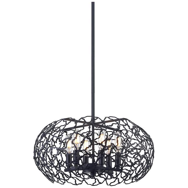 Image 1 Helios 6-Light 18 Inch Organic Matte Black Oval Shade Pendant Light