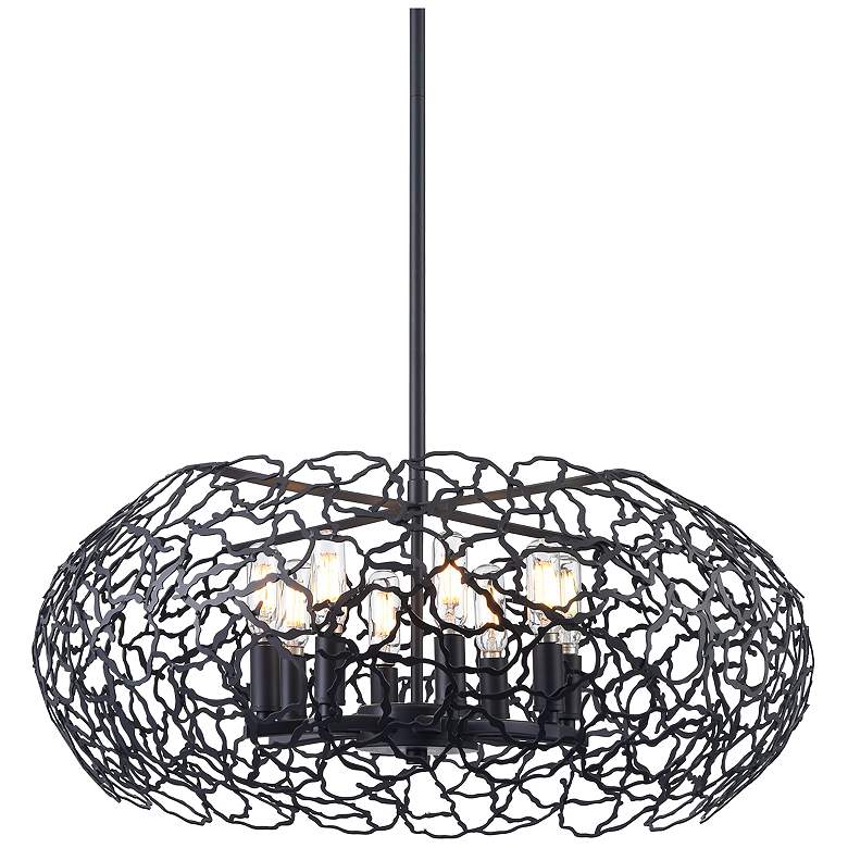 Image 1 Helios 8-Light 22 Inch Organic Oval Matte Black Pendant Light