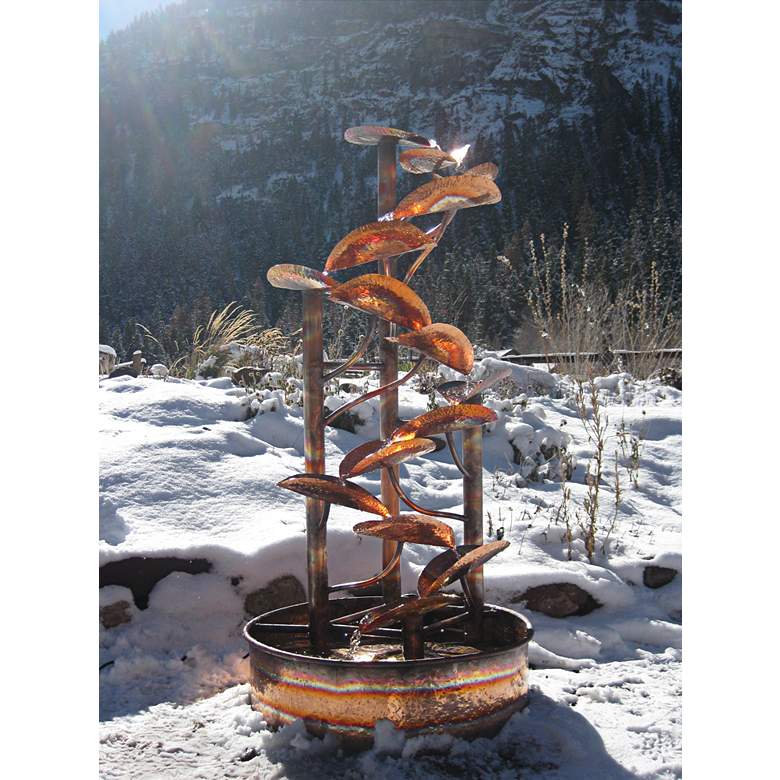 Image 1 Helix 60" High Rustic Sculptural Copper Outdoor Fountain