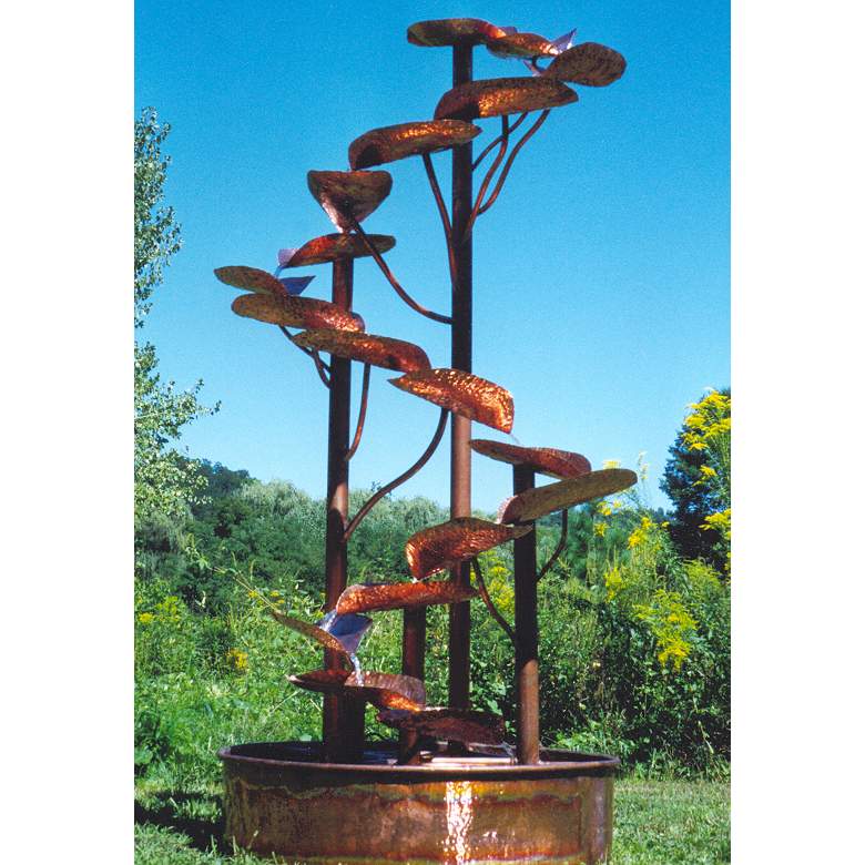 Helix 84&quot; High Rustic Sculptural Copper Outdoor Fountain
