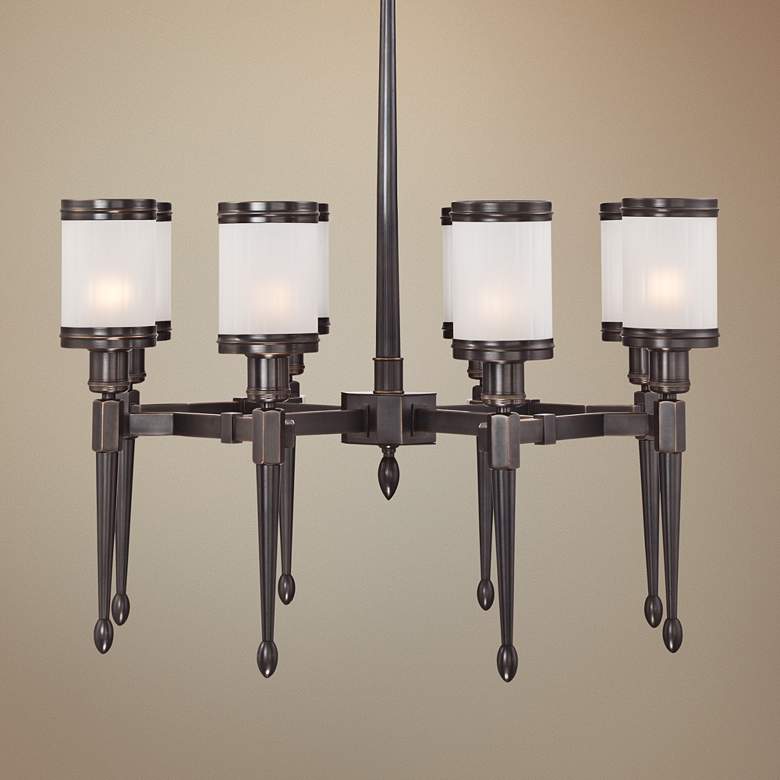 Image 1 Heller 29 inch Wide Frosted Glass Bronze Chandelier