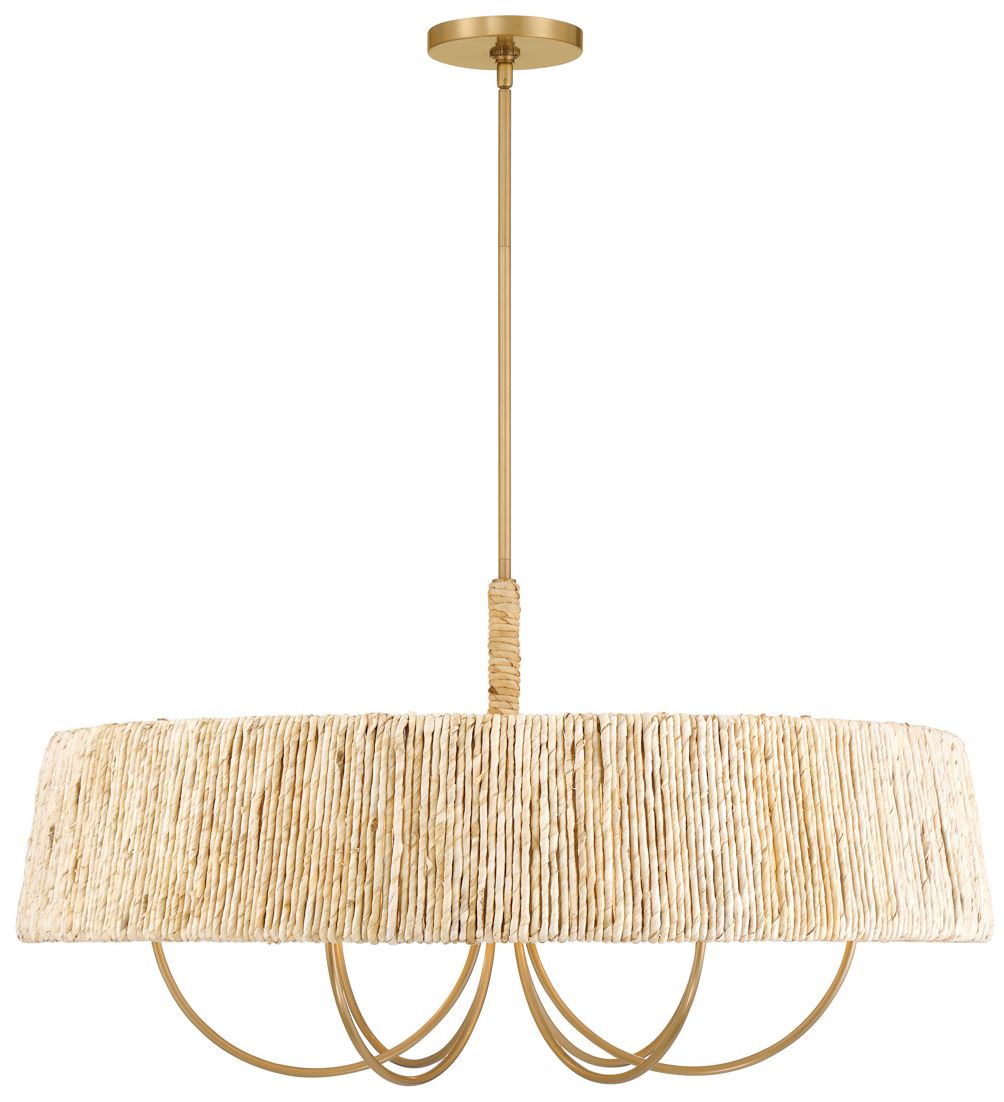 Image 2 Hellia 36"W Legacy Brass 6-Light Chandelier w/ Natural Shade more views