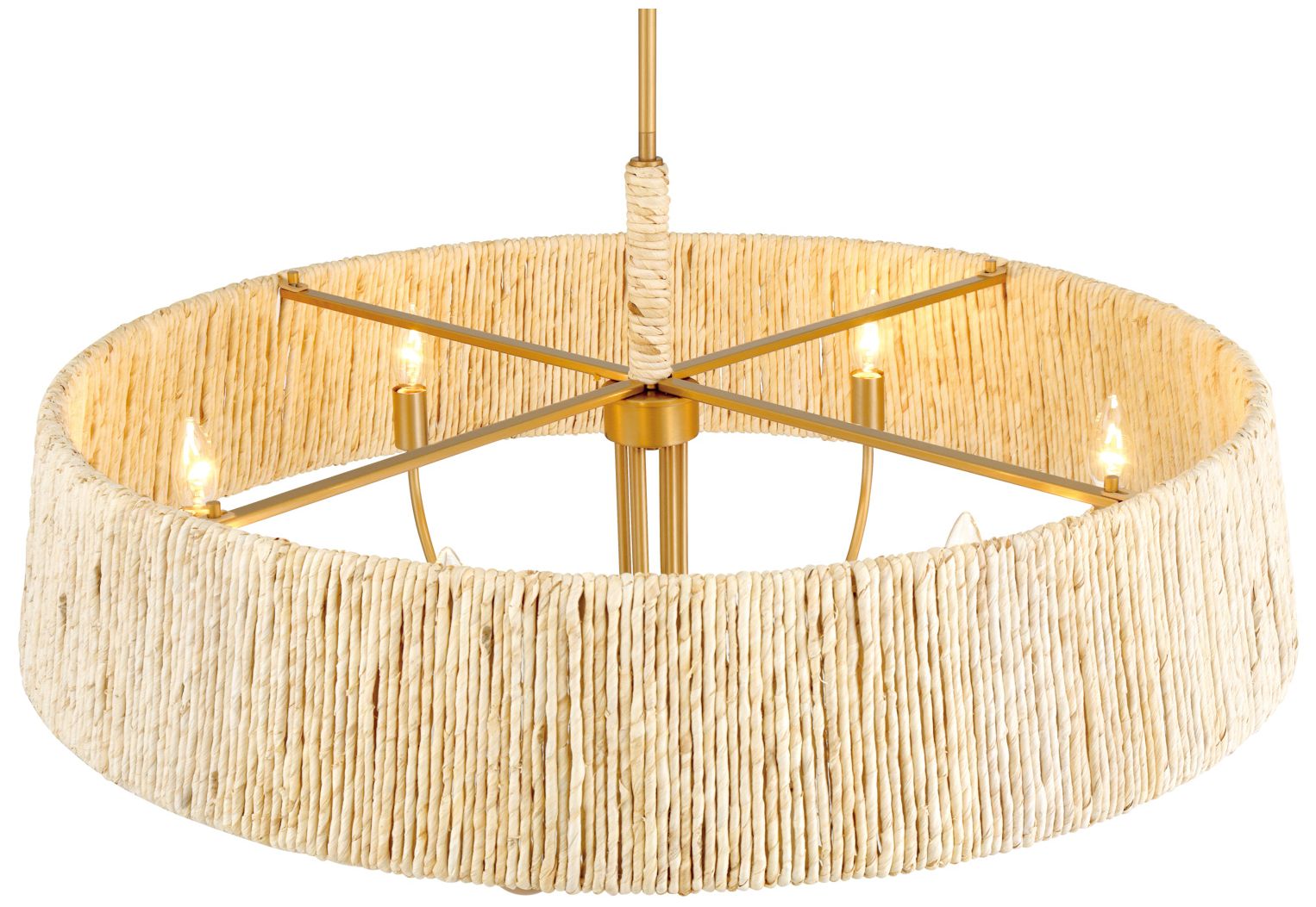 Image 3 Hellia 36"W Legacy Brass 6-Light Chandelier w/ Natural Shade more views