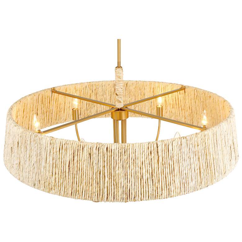 Image 3 Hellia 36"W Legacy Brass 6-Light Chandelier w/ Natural Shade more views