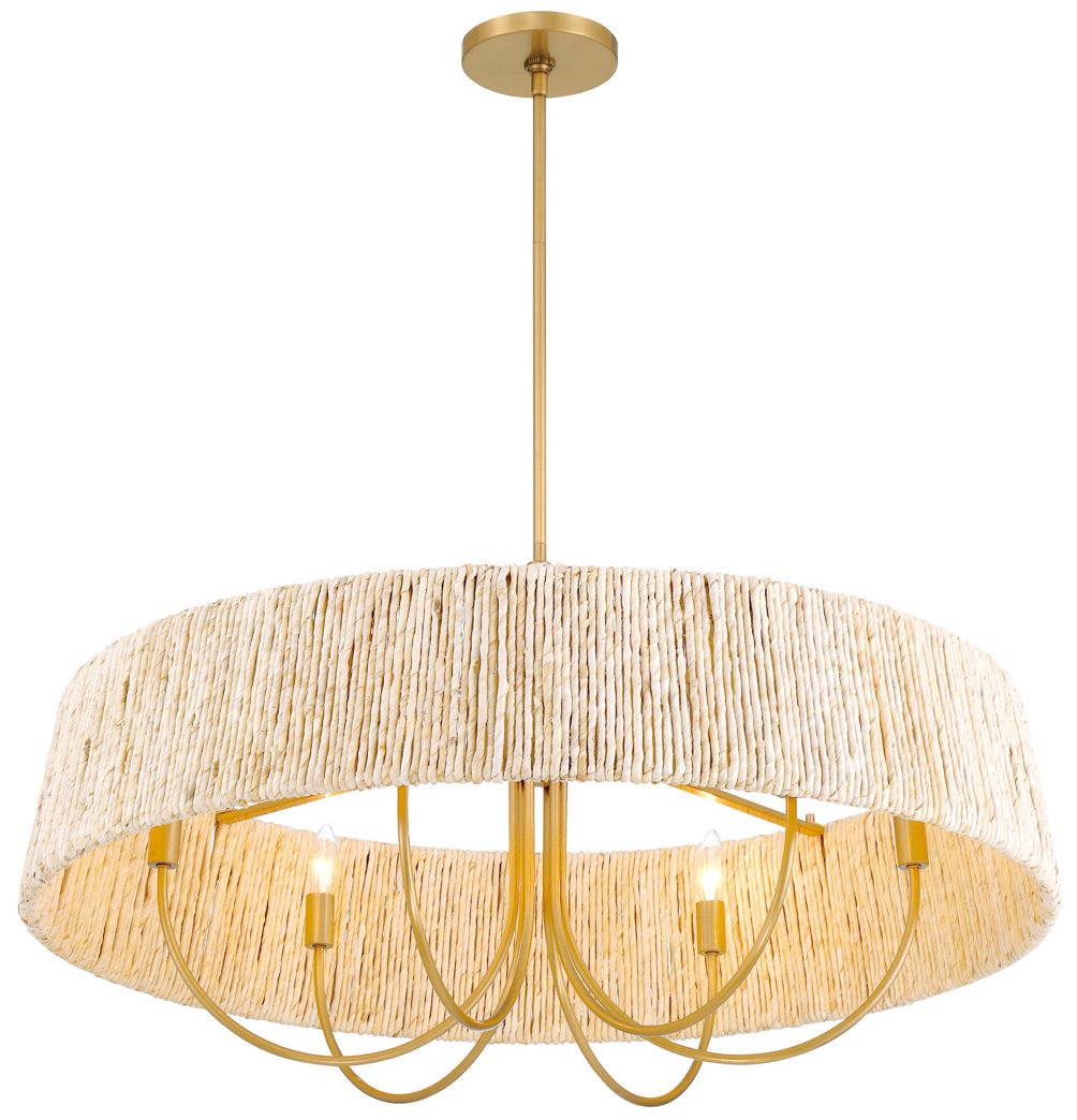 Image 5 Hellia 36"W Legacy Brass 6-Light Chandelier w/ Natural Shade more views