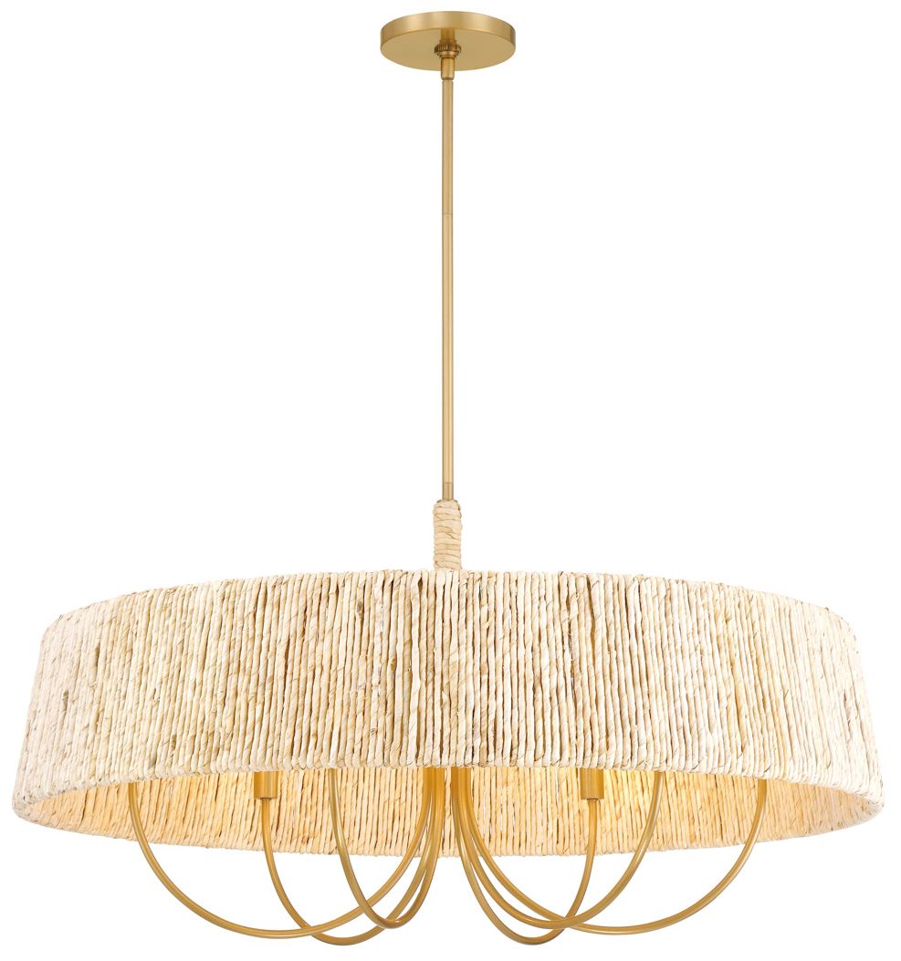 Image 6 Hellia 36"W Legacy Brass 6-Light Chandelier w/ Natural Shade more views