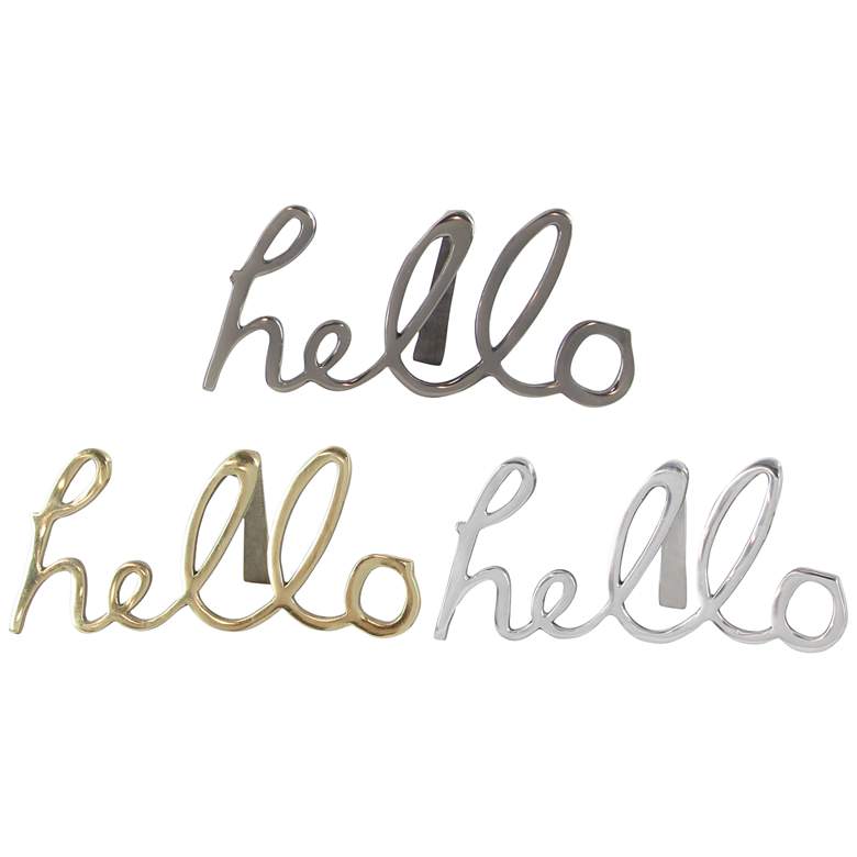 Image 2 Hello 13"W Gold Silver Metal Table Decorative Signs Set of 3