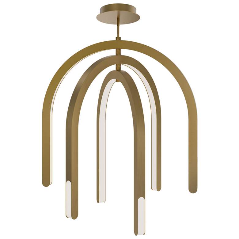 Image 1 Helmet 35.25"H x 30"W 3-Light Pendant in Aged Brass