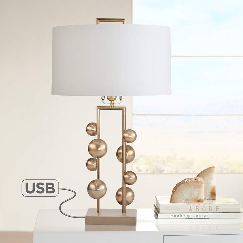 Image 1 Helmsley Gold Ball Steps Metal Table Lamp with USB Port
