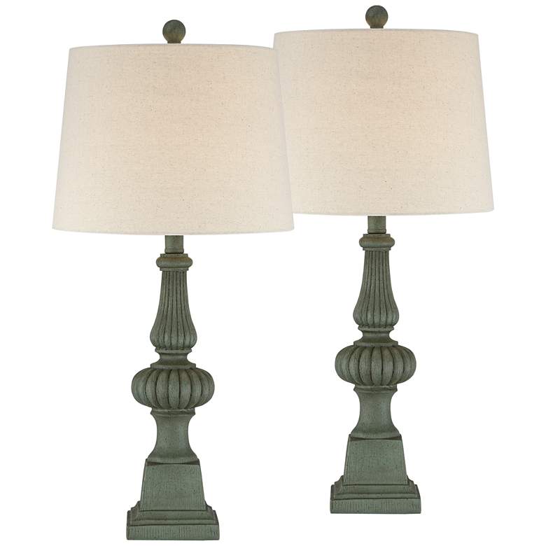 Image 1 Heloise Green Pedestal Table Lamps Set of 2