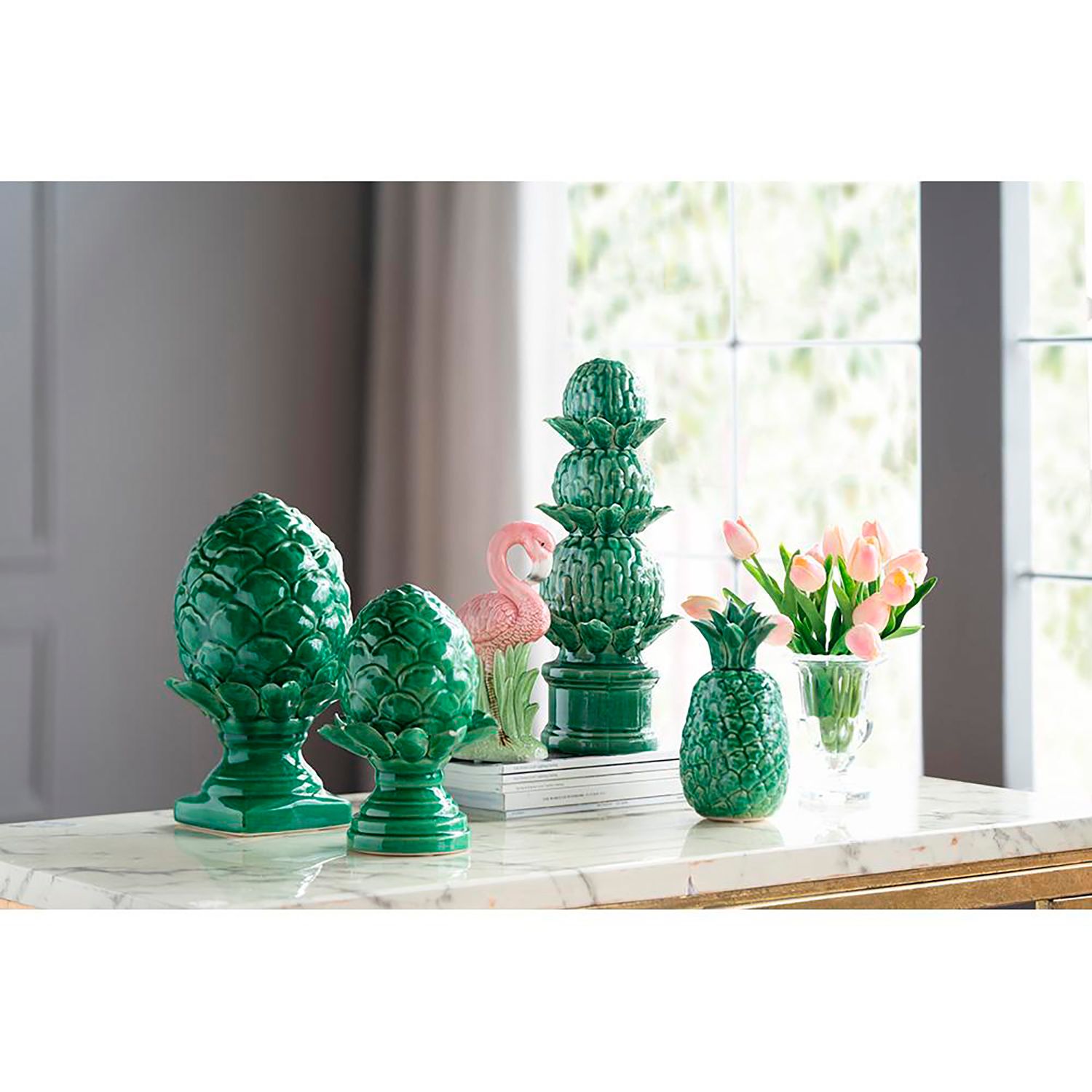 Helsa 12 1/4"H Green Blooming Artichoke Ceramic Sculpture