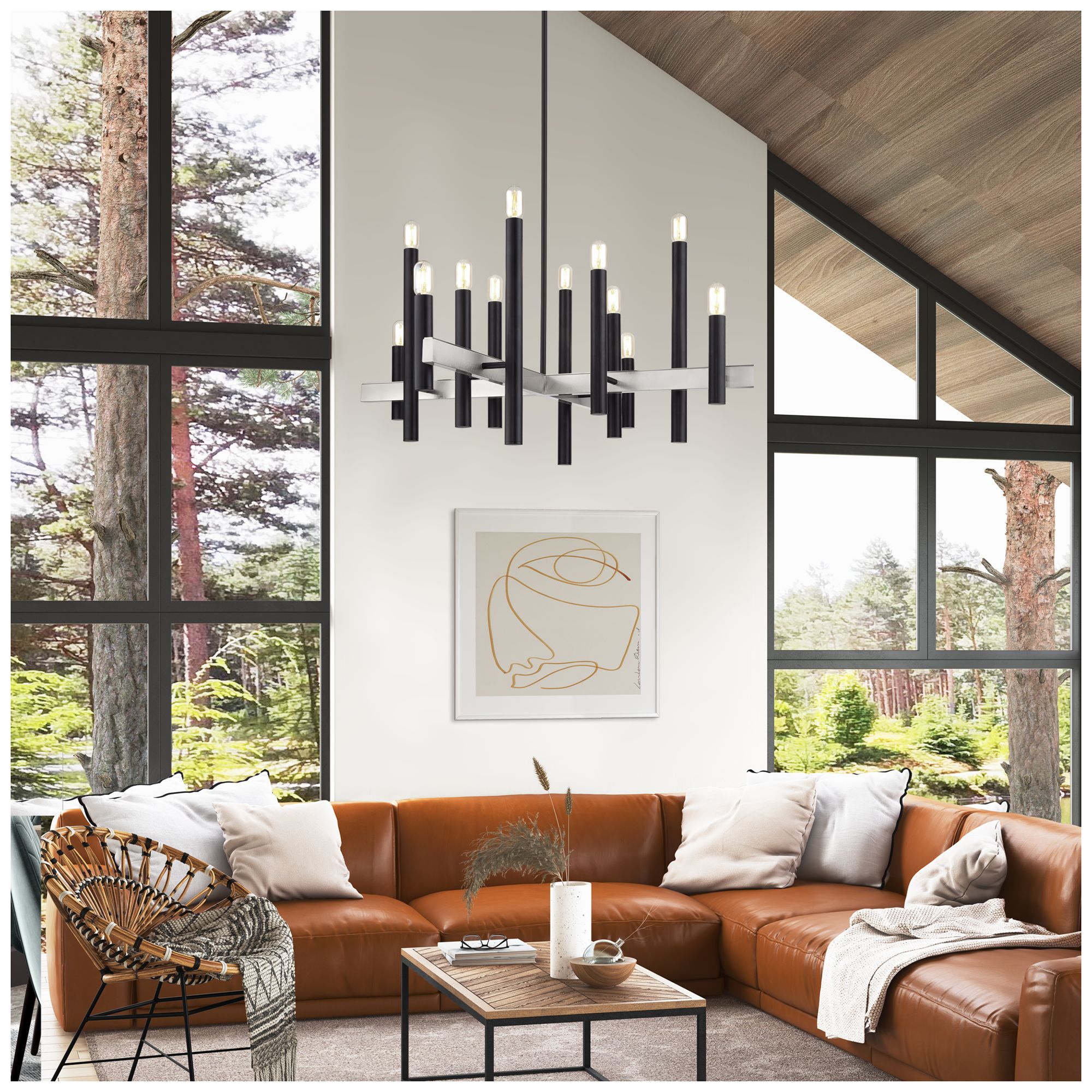 Image 6 Helsinki 12 Light Black Extra Large Chandelier with Brushed Nickel Accents more views