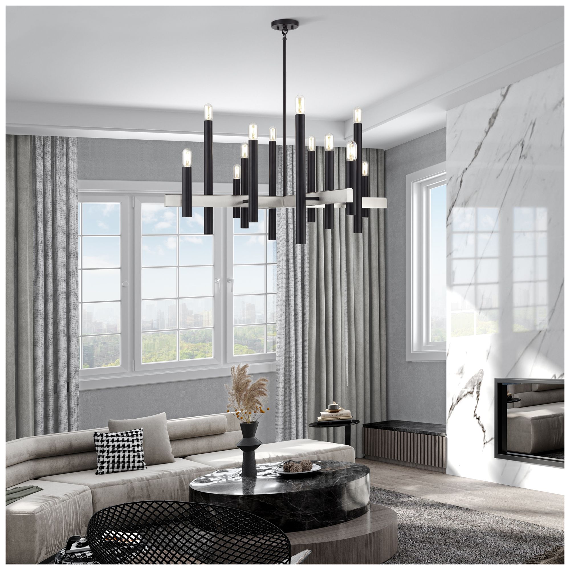 Helsinki 12 Light Black Extra Large Chandelier with Brushed Nickel Accents