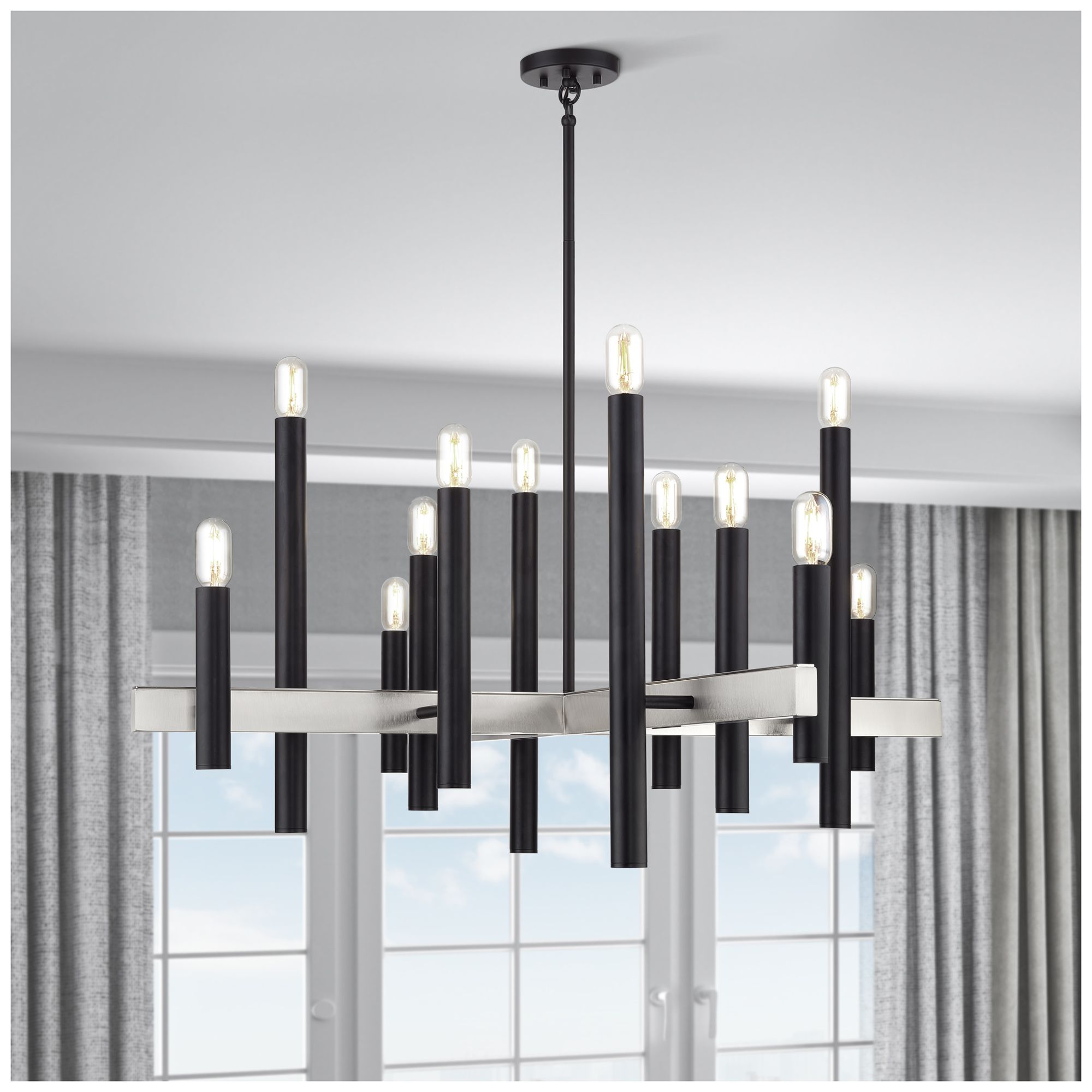 Helsinki 12 Light Black Extra Large Chandelier with Brushed Nickel Accents
