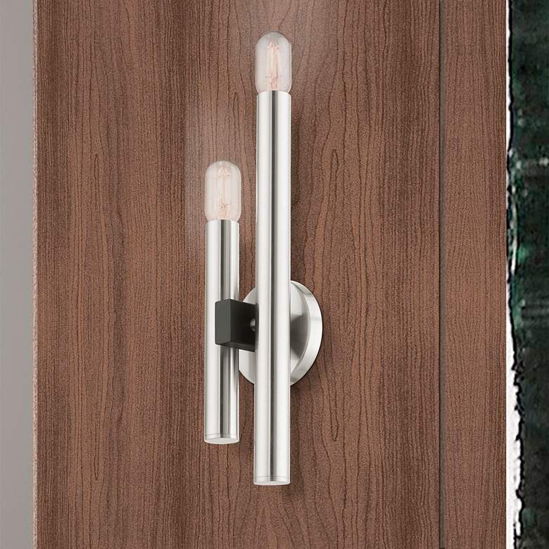 Image 2 Helsinki 18" High Brushed Nickel Metal 2-Light Wall Sconce