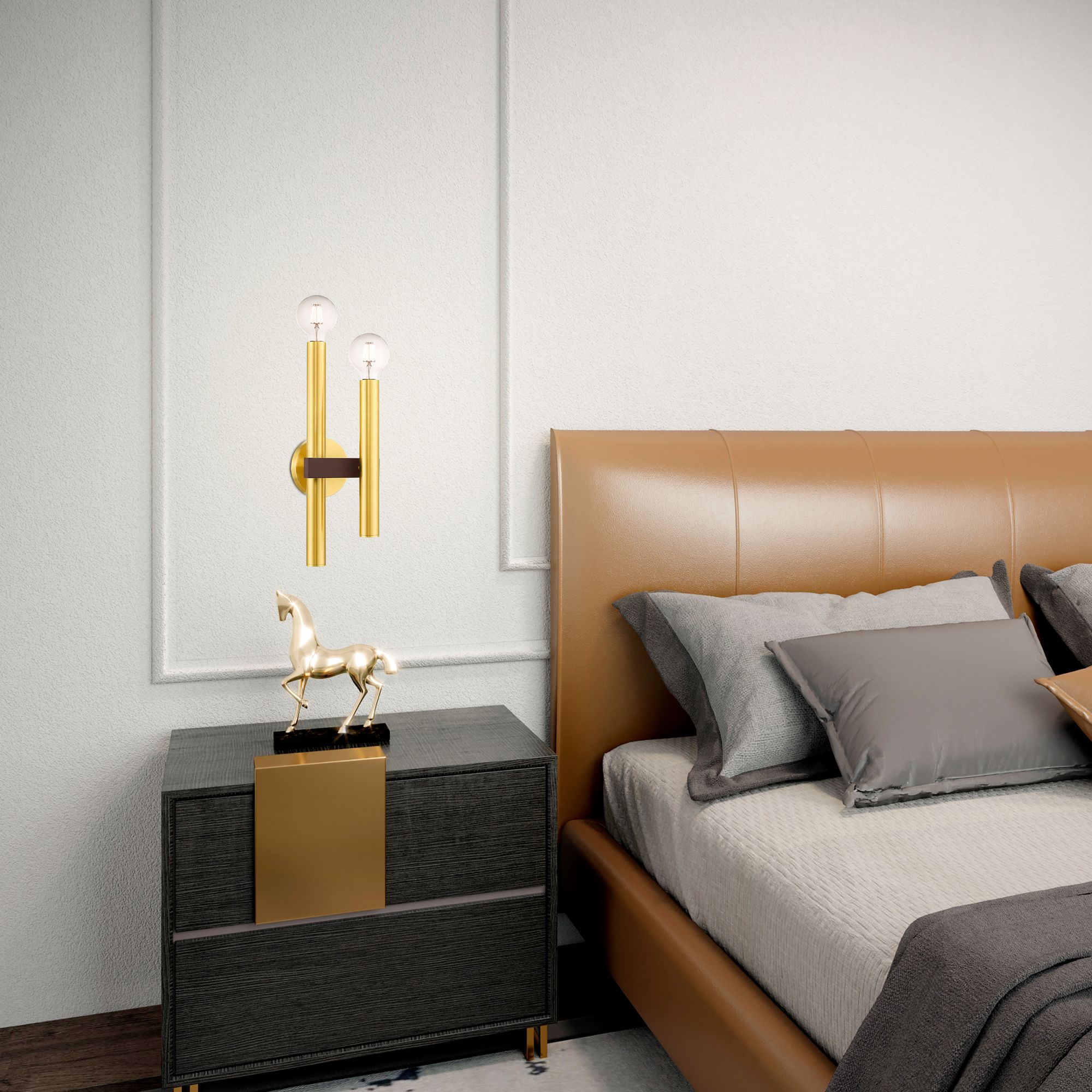 Helsinki 2 Light Satin Brass and Bronze Wall Sconce