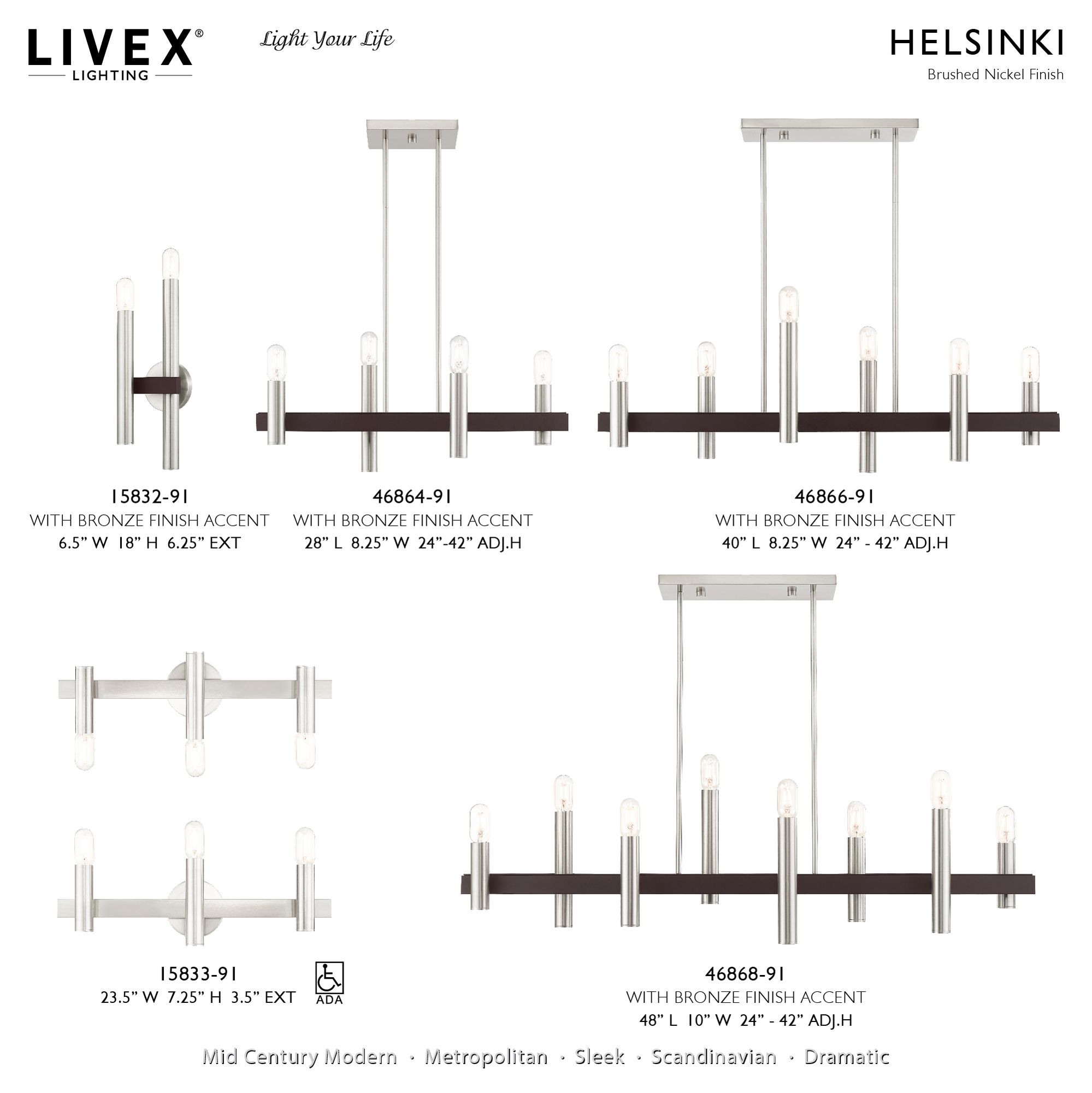Helsinki 4 Light Brushed Nickel and Bronze Linear Chandelier