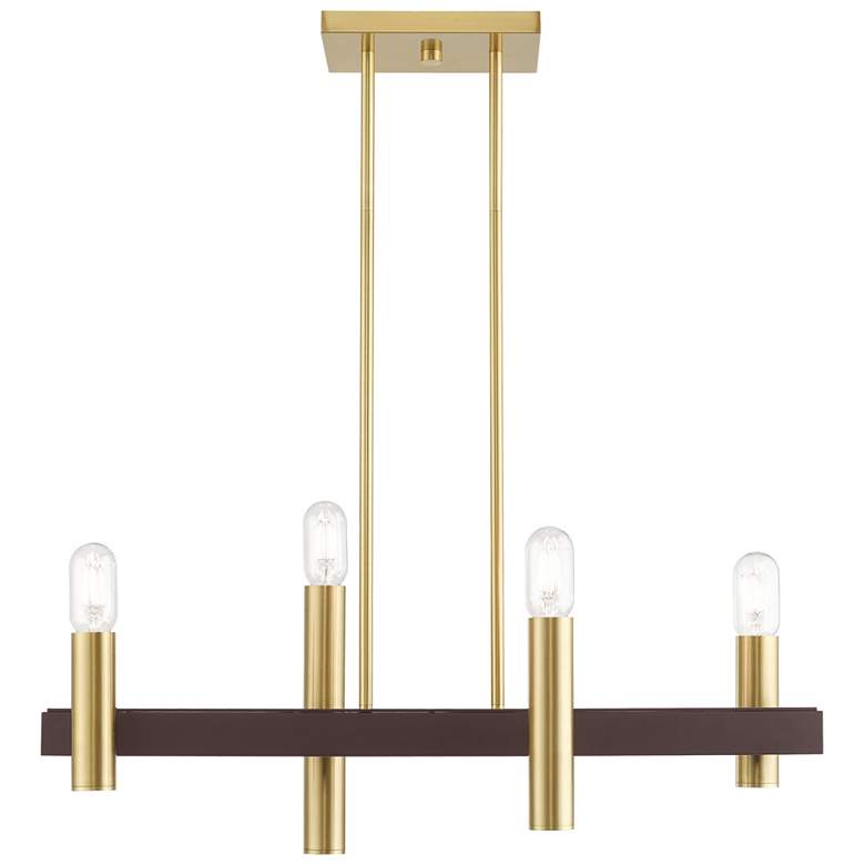 Image 1 Helsinki 4 Light Satin Brass and Bronze Linear Chandelier