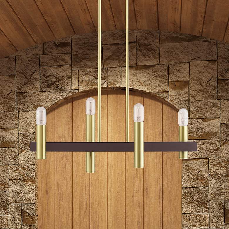 Image 1 Helsinki 4 Light Satin Brass and Bronze Linear Chandelier