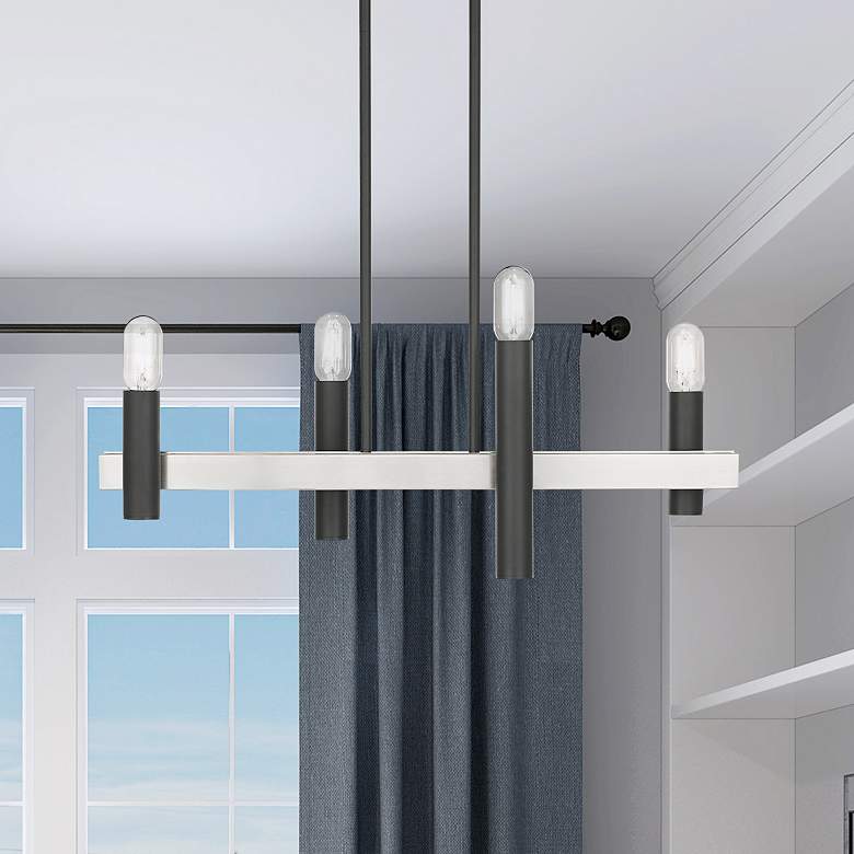 Image 1 Helsinki 4 Light Scandinavian Gray and Brushed Nickel Linear Chandelier