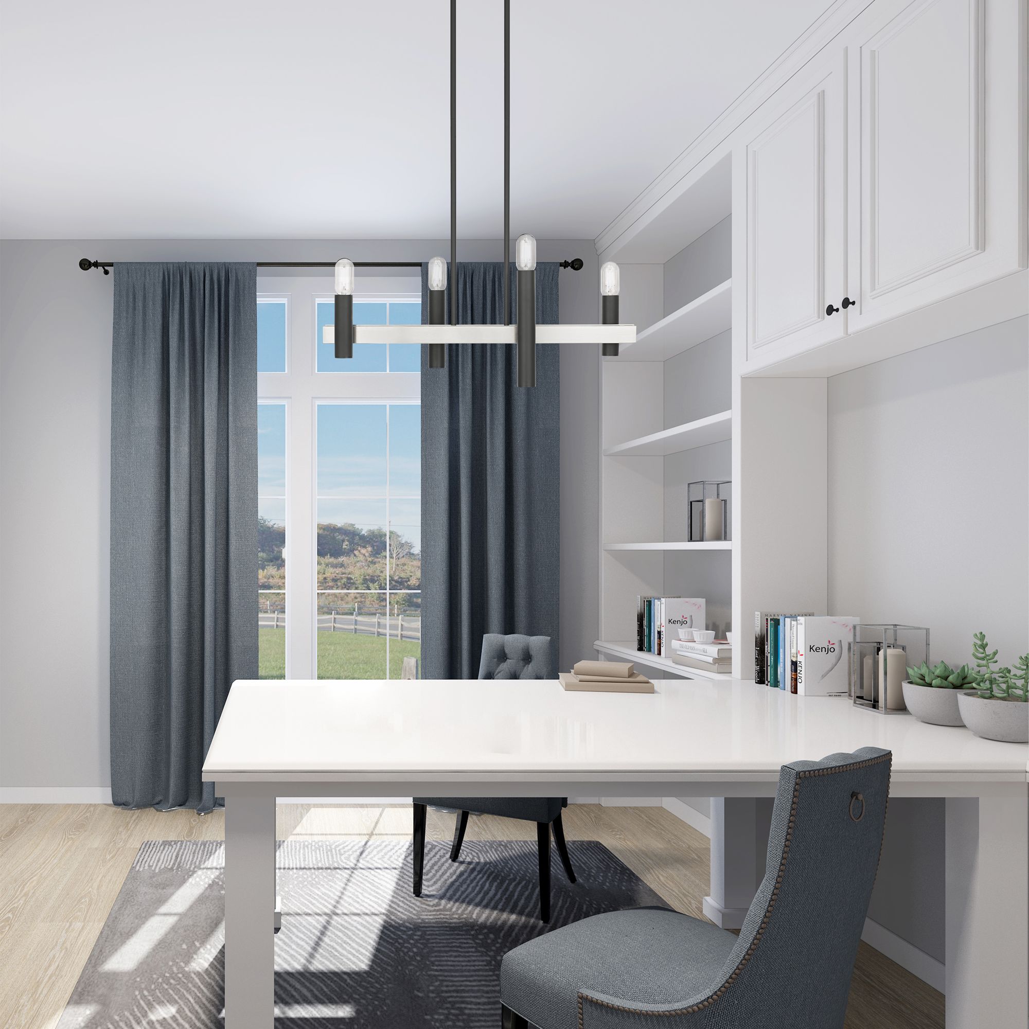 Helsinki 4 Light Scandinavian Gray and Brushed Nickel Linear Chandelier