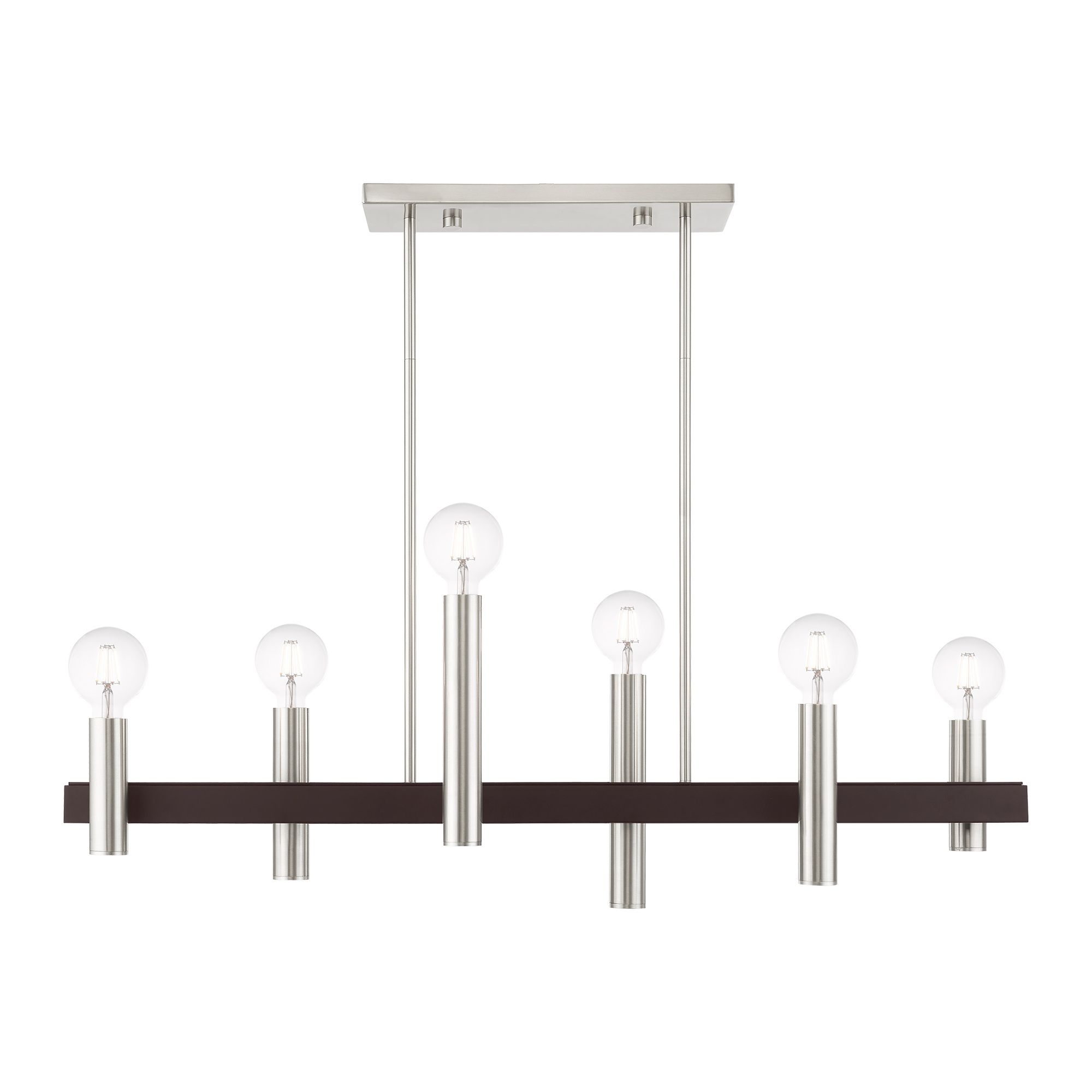 Helsinki 6 Light Brushed Nickel and Bronze Linear Chandelier