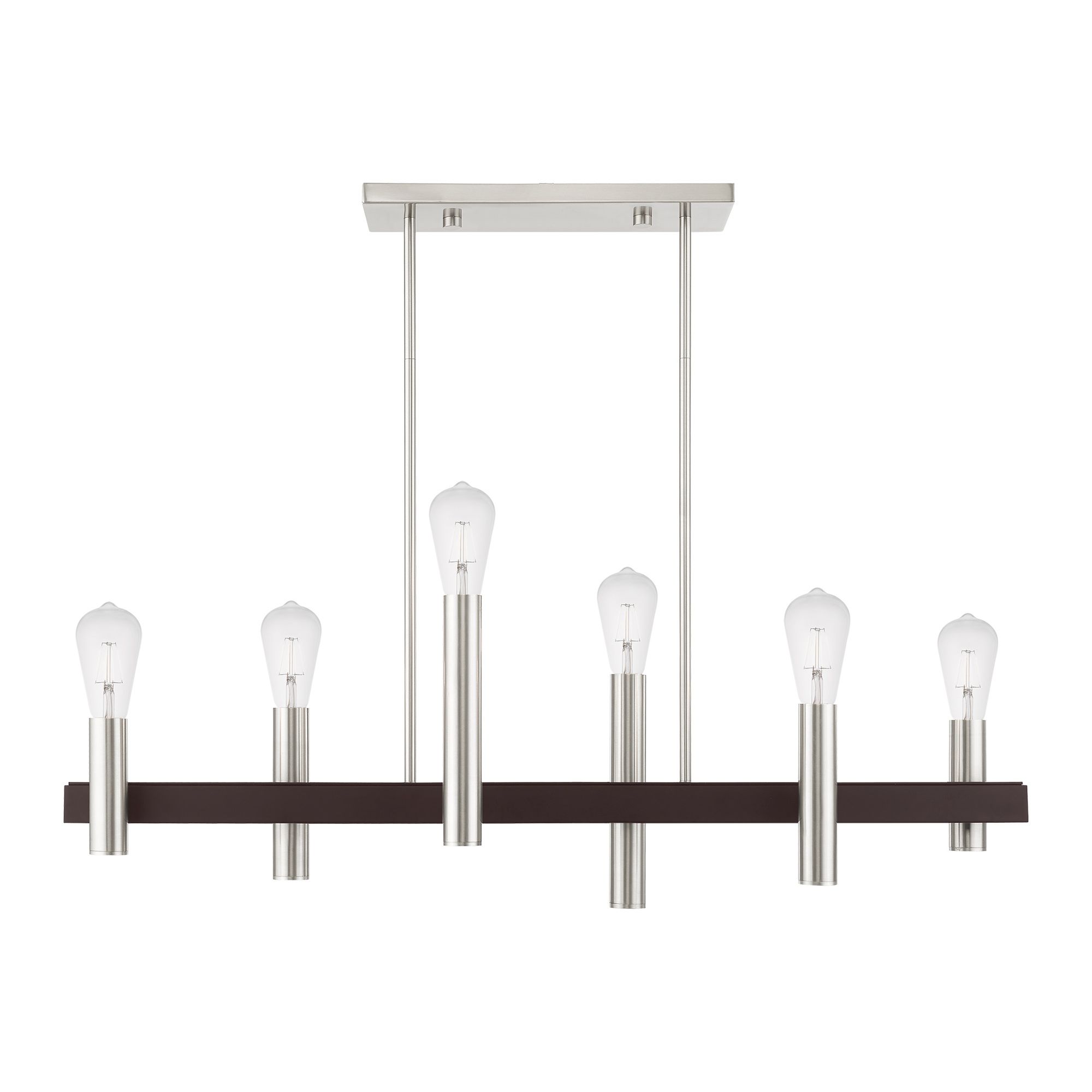 Helsinki 6 Light Brushed Nickel and Bronze Linear Chandelier
