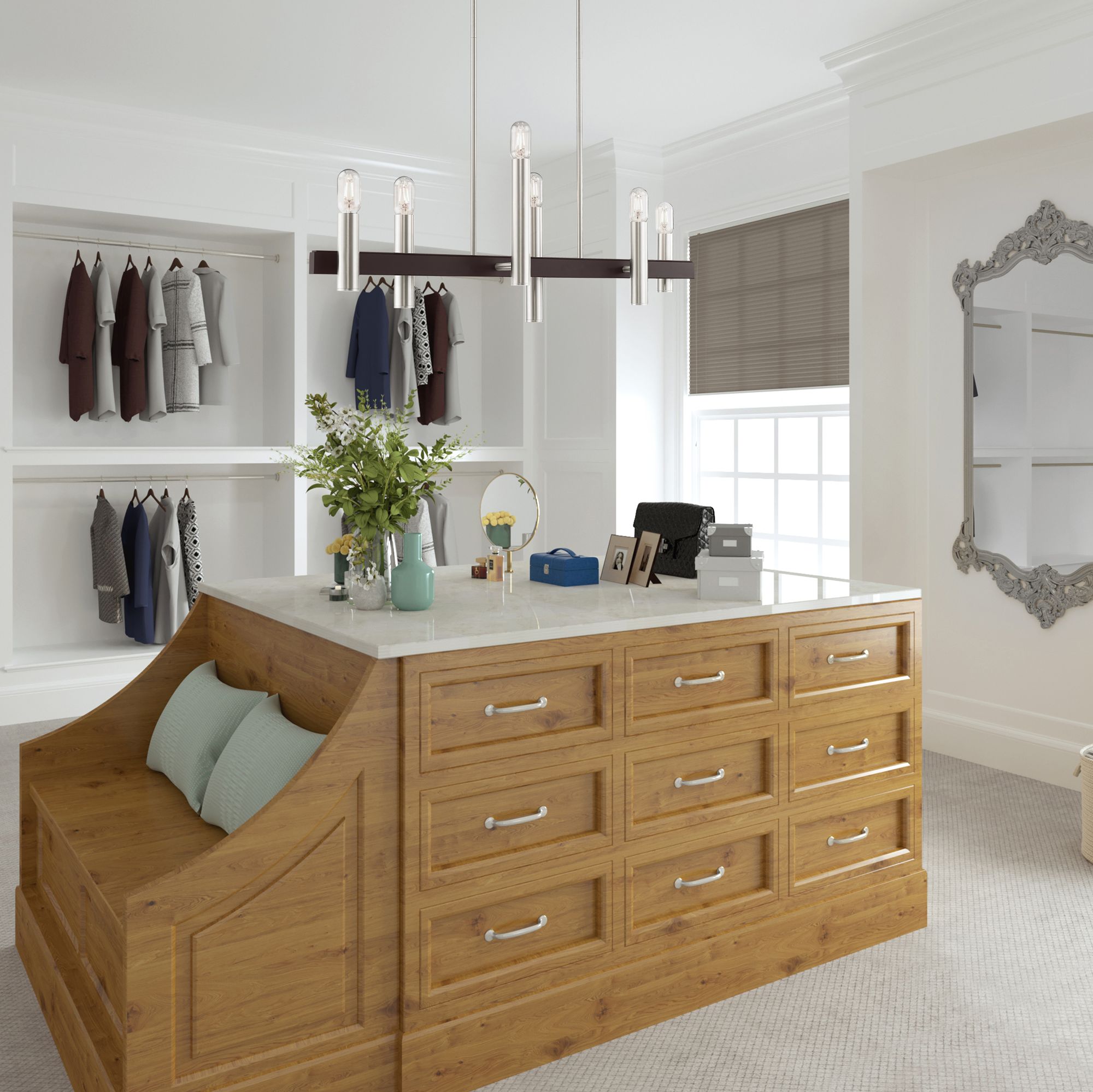 Helsinki 6 Light Brushed Nickel and Bronze Linear Chandelier