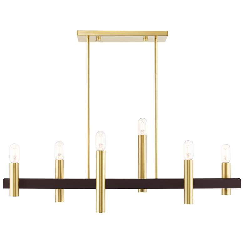 Image 2 Helsinki 6 Light Satin Brass and Bronze Linear Chandelier