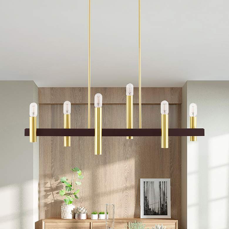 Image 1 Helsinki 6 Light Satin Brass and Bronze Linear Chandelier