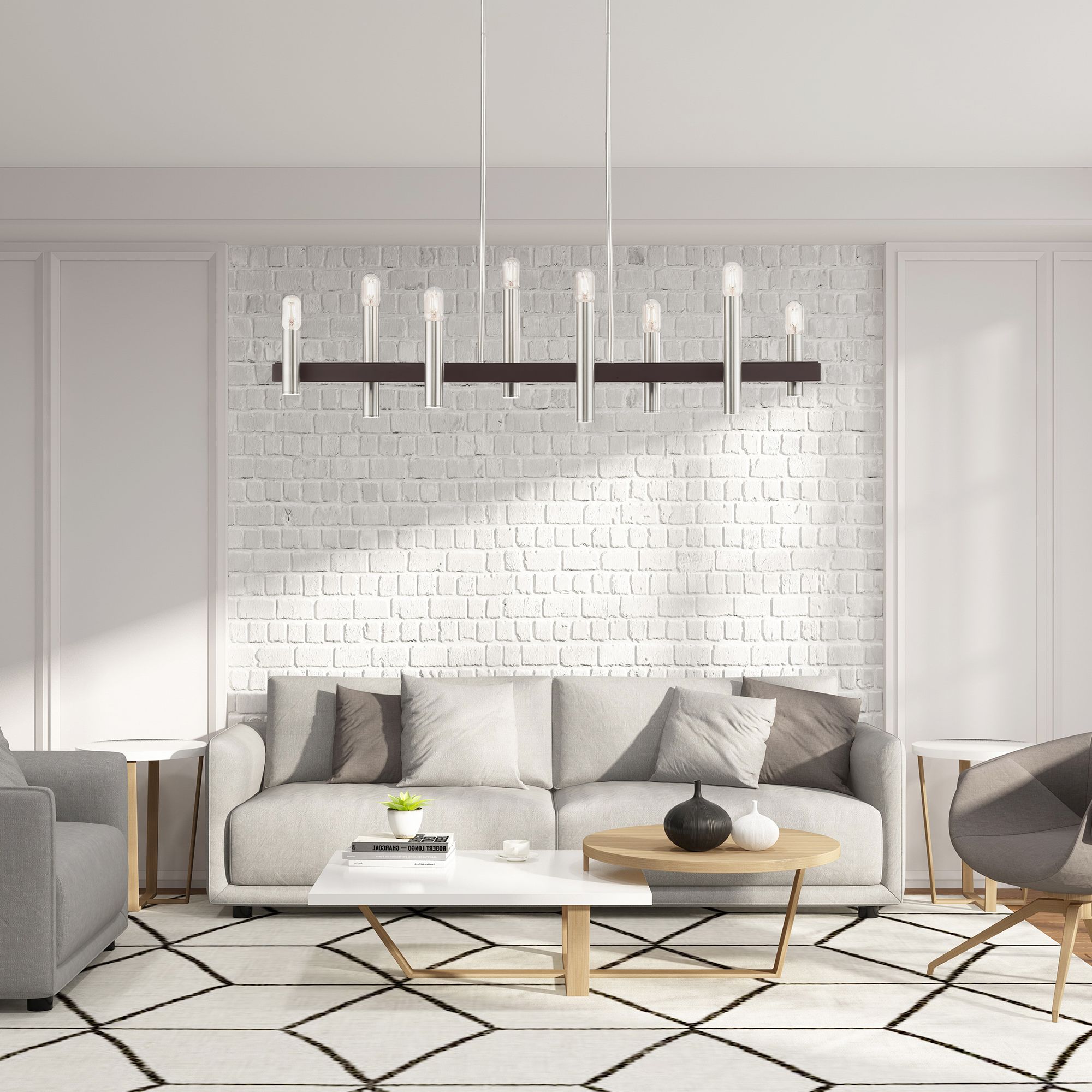 Helsinki 8 Light Brushed Nickel and Bronze Linear Chandelier