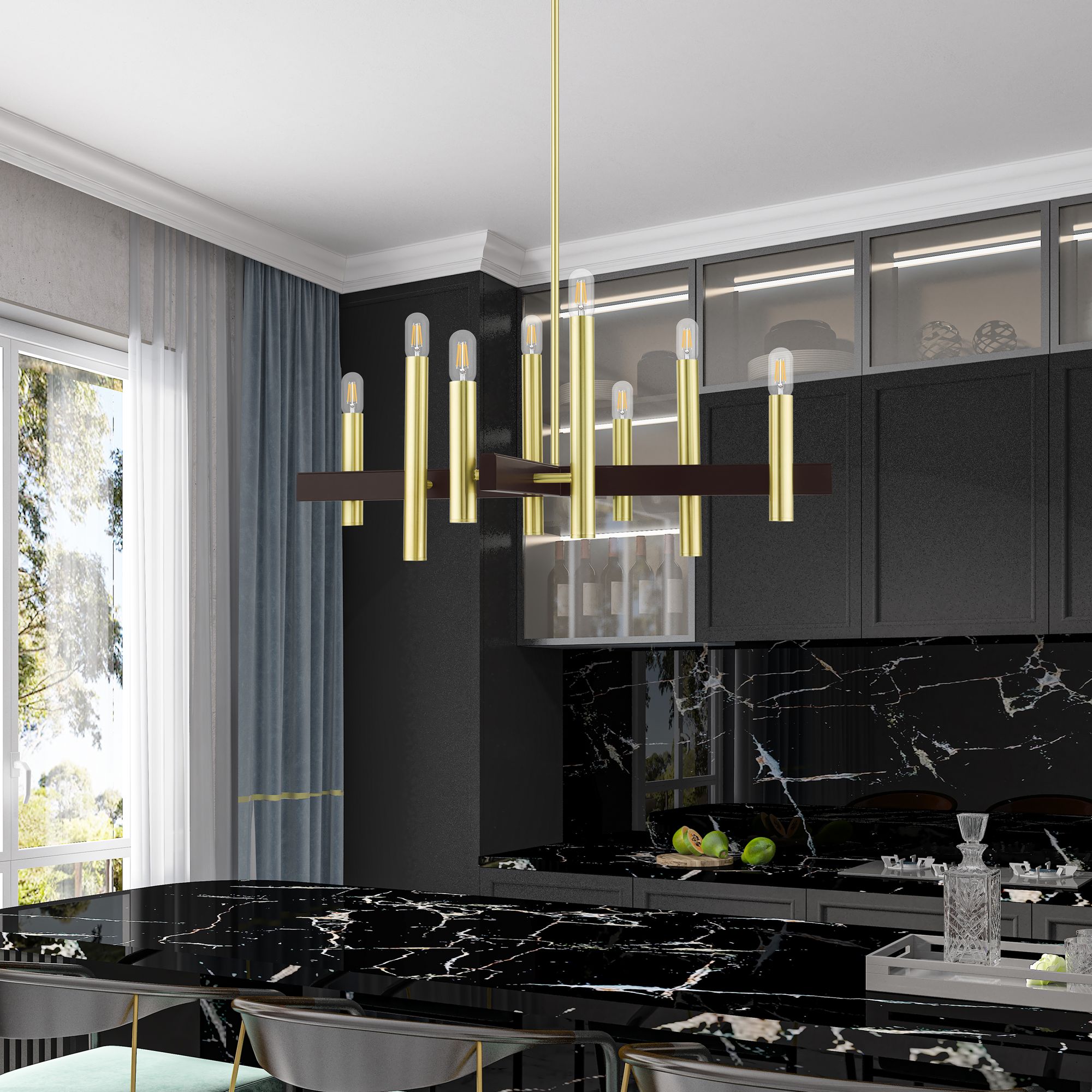 Helsinki 8 Light Satin Brass Chandelier