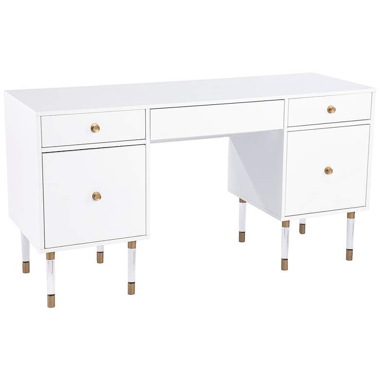 Image 2 Helston 55 inch Wide White Wood 5-Drawer Writing Desk