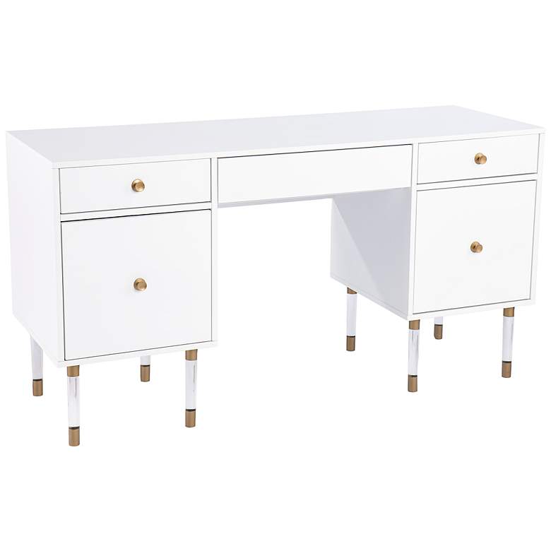 Image 2 Helston 55" Wide White Wood 5-Drawer Writing Desk