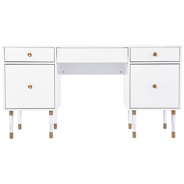 Image 5 Helston 55 inch Wide White Wood 5-Drawer Writing Desk more views