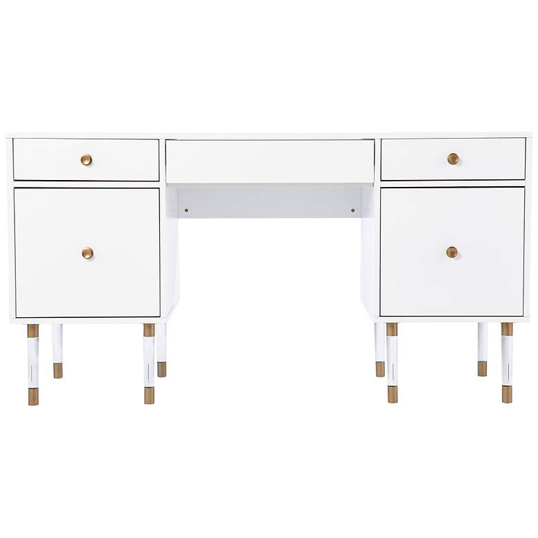 Image 5 Helston 55" Wide White Wood 5-Drawer Writing Desk more views