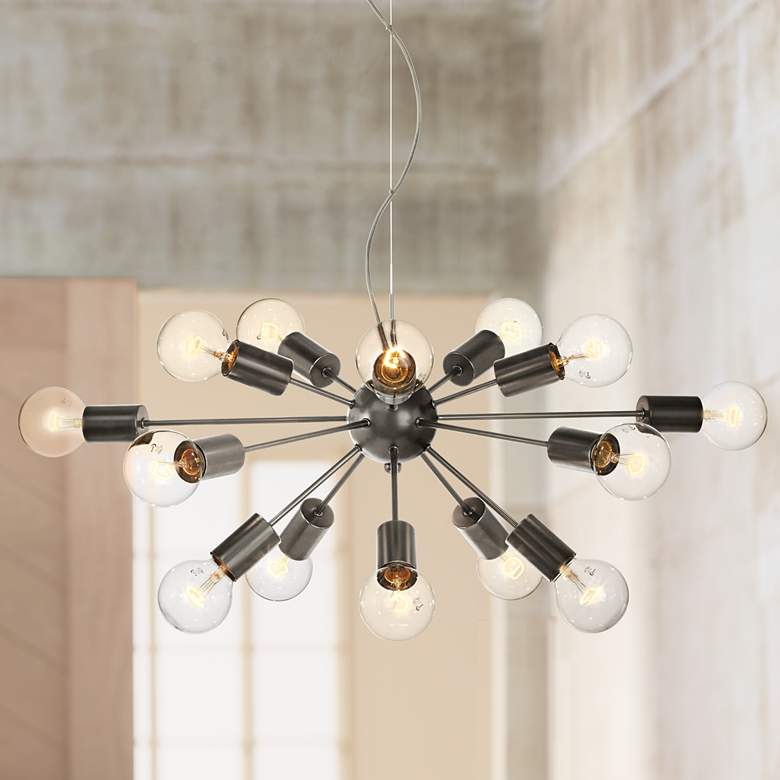 Image 1 Hemingson 35 1/2"W Gun Metal Clear Globe 15-Light Pendant